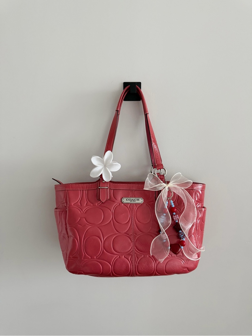 vintage Coach Dark Rose Patent Leather Gallery Tote Bag